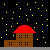 Pixel art animation of houses under a starry sky with UFOs abducting figures, displaying text overlays.
