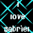Animated icon with cyan pattern and repeated text 'love' and 'gabriel' in white pixelated font on black background