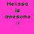 Pixelated text 'Melissa is awesome :)' on a split background of bright pink and coral, with the top-left section in solid magenta.