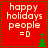 Red square icon with white text 'happy holidays people =O' and green Christmas tree, bordered by dashed green lines. Animated version shows the tree's position shifting between frames.