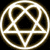 Two circular geometric symbols with glowing outlines, one white and one red, displayed in a contact sheet layout against black background.