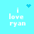 Pixelated text 'i love ryan' on cyan background with blue heart and starburst symbols, animated between static states.