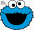 Pixelated static image of a blue cartoon character's face with large white eyes and black pupils, wide open mouth showing black interior, and gray outlines on a white background.