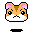Pixel art hamster head with orange-brown fur, pink inner ears, white muzzle, and black eyes in six expressions including neutral, smiling, and tongue-out poses.