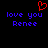 Red pixelated heart symbol above blue text reading 'love you Renee' on black background.