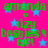 Animated icon with bright pink background, blue stars, and green text reading "amanda," "nizy," "besies 4," and "typ!" in pixelated font.