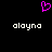 A black background displays a pink pixelated heart symbol above two identical white text strings reading 'alayno' in lowercase.