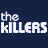 A 3x2 contact sheet of six animated frames from a pixel art buddy icon featuring The Killers band branding with text variations and cityscape backgrounds in dark blue, purple, pink, and light blue color schemes.