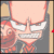 Animated sequence of a cartoon character with peach skin, white eyes, and a red mouth, wearing a dark outfit with orange accents, against a gray background.