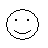 Pixelated white circular face with black eyes and mouth, purple text elements appearing sequentially