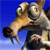 A pixelated cartoon wolf with light brown fur and dark brown accents stands against a blue gradient background, its mouth open in a wide expression.