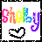 Rainbow-colored text spelling 'Shelly' with a black pixel-art heart below, displayed in four positions on white backgrounds