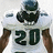 Pixelated image of a person wearing a white sports jersey with dark green number 20 and brown sleeves, viewed from the chest up.