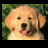 Pixelated close-up of a light brown dog with its mouth open and tongue visible, set against green foliage.