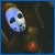 A pixelated animated icon shows a pale-skinned figure with dark eye sockets and mouth, brown hair, holding a glowing red object against a dark background.