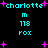 Pixelated cyan text 'charlotte' with pink stars, 'm', '113', 'rox' on black background; two identical static frames with no visible animation changes.