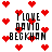 Pixelated red hearts surround black text reading 'I LOVE DAVID BECKHAM' on a white background, with animated heart and text variations.