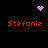 Pixelated red text 'Stefanie' appears four times on a black background with pink heart and starburst icons above and below the text.