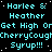 Static image with cyan text on black background repeating 'Harlee & Heather' and 'Get High Or CherryCough Syrup!!!' in a pattern