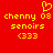 Red background with yellow pixelated text and symbols: 'chenny os', 'senoirs', '(333)', and a heart symbol above the first line.