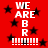 Red background with black stars and white text reading "WE ARE BR" with horizontal lines below, animated with text and star positions shifting.