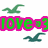 Green birds fly above and below pink-outlined green text reading 'love the birdy' with a heart-eyes emoji, on white background.