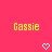 Yellow text 'Gassie' appears above white pixelated hearts on a solid pink background, with the heart shapes changing from hollow to filled.
