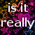 Pixelated text reads 'is it really just another crush<3' over a dark background with colorful heart and star patterns.