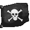 Black flag with white skull and crossbones symbol in various states of animation