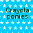 Static image with blue background patterned with white stars, repeated text "Crayola ponies" in dark green font across the image, and a solid gray rectangle in the bottom-right corner.
