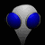 Six views of a gray alien head with blue eyes on black background, showing eye and head position changes