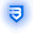 Blue shield-shaped icon with white stylized 'B' symbol on light blue gradient background, pixelated rendering style