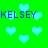Green background with blue text 'KELSEY' and light blue heart shapes scattered across the image.
