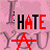 Static pixelated icon with pink background displaying text "I HATE YOU" where the 'A' in HATE is replaced by a red pentagram symbol, and the 'Y' in YOU is partially obscured by another red pentagram.