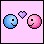Pixelated icon with two round characters and a heart on pink background.
