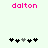 Pixelated pink text 'dalton' above two of black and gray heart icons on a light background