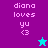 Pixelated text 'diana loves yu <3' in pink on purple and cyan backgrounds with a star icon changing color.