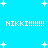 Pixelated blue background with white stars and repeated "NIKKI!!!!!!!!!" text in four corners.