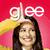 Six show people forming 'gee' with hands over their heads, each on distinct colored backgrounds with 'glee' text above