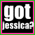 A static image with a black background, pink border, and green outer frame displaying 'got jessica?' in white pixelated text.
