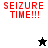 Four display 'SEIZURE TIME!!!' text in red pixelated font with a black star and white star icon on white, gray, black, and gray backgrounds