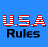 Blue background with red and white striped U.S.A. text above black Rules text, two identical side-by-side versions of the same design.