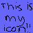 Static pixel art icon with black text on solid blue background reading "This is my icon!" in blocky, low-resolution font.