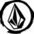 Three circular black-and-white icons with a stylized geometric shape inside each, arranged in a