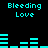Cyan pixelated text and audio waveforms on black background, with 'Bleeding Love' repeated across multiple