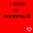 Red background with repeated text "i love u corinne<3" and white pixelated hearts in a pattern
