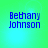Four identical pixelated text displays of 'Bethany Johnson' on a green-to-blue gradient background with subtle light effects.