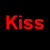 Red pixelated text on black background reads 'Kiss the Bass Player' in two lines.
