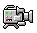 Four pixel-art video cameras in a , each with distinct button and lens configurations on gray backgrounds