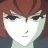 Pixelated anime-style character face with red hair and white eyes on left, next to black background with pixelated text "Anime IM" above smaller "com" on right.